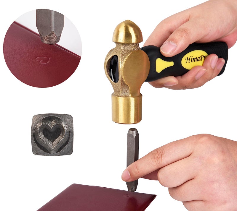 HimaPro One Pound Brass Metal Stamping Ball Pein Hammer with a complimentary heart stamp - Image 2